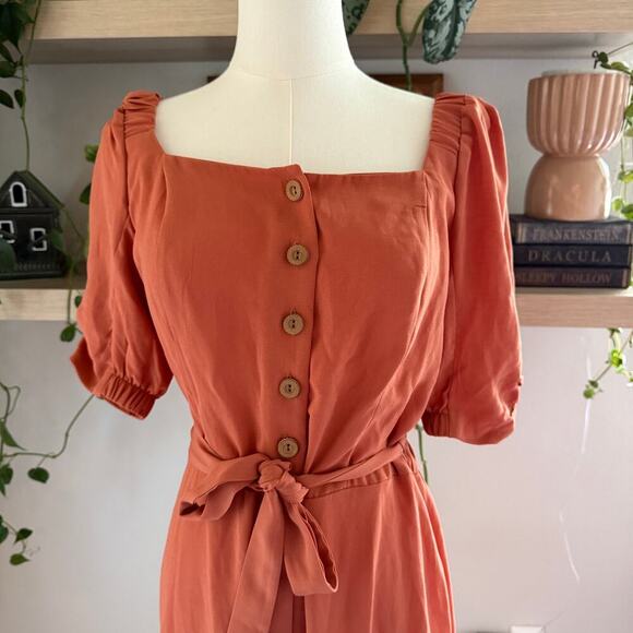 Lauren Conrad Orange Mini Dress Medium 3/4 Sleeves Autumn Pumpkin Patch Boho - Picture 3 of 9